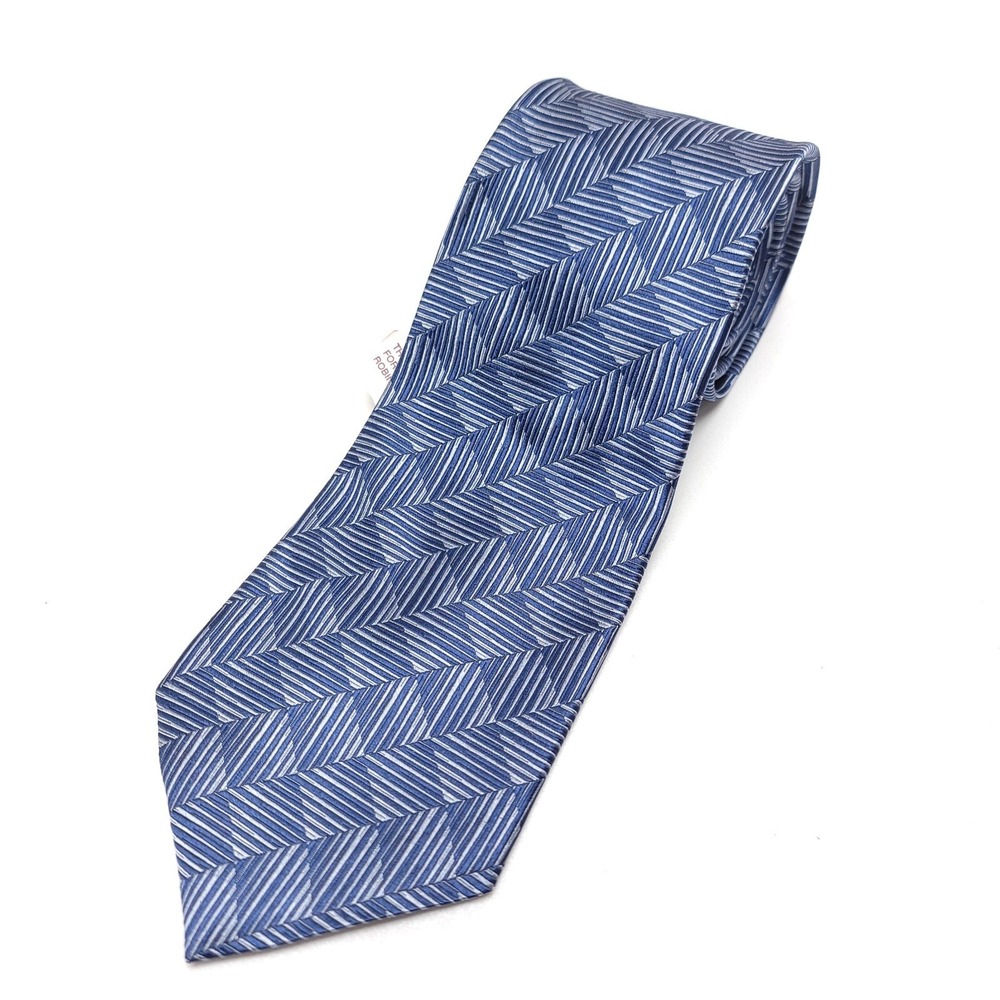 Vintage NWT Geoffrey Beene Tie Silk Geometric Blue Silver‎ USA